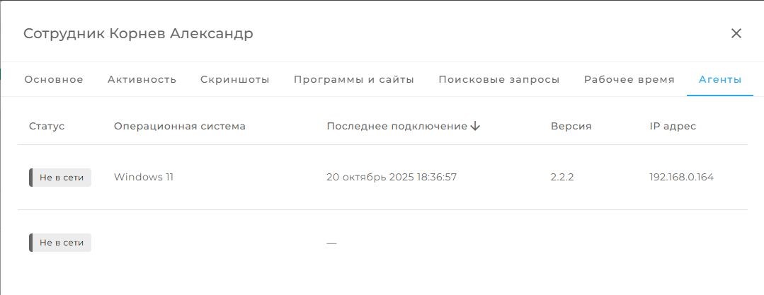 Список подключенных агентов к сотруднику